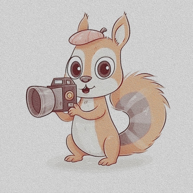 Red Squirrel Taking Picture With Photo Camera oil drawing AI Generated