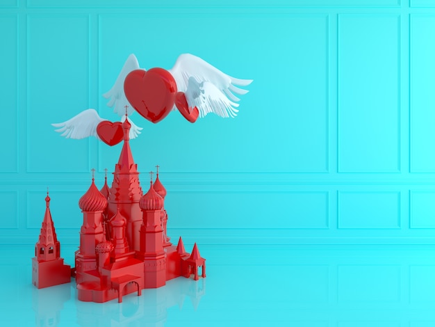 Red  St. Basil's Cathedral with red heart in blue room 