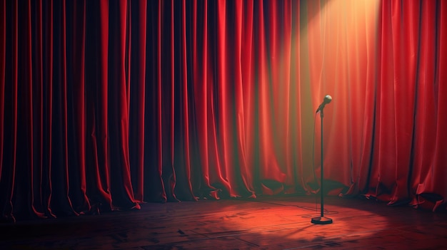 red stage curtain with microphone