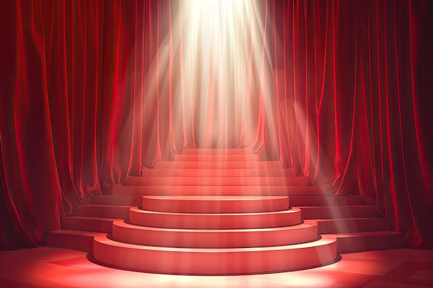 Red Stage Theater Podium with Golden Curtains