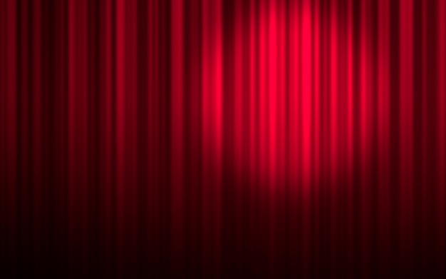 Red stage theatre curtain with spotlight