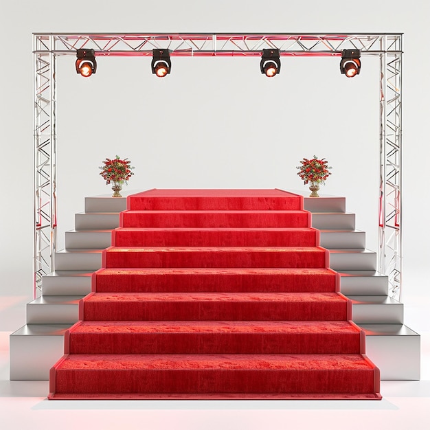 Photo red stage with red carpet covered on it no stairs pure white background