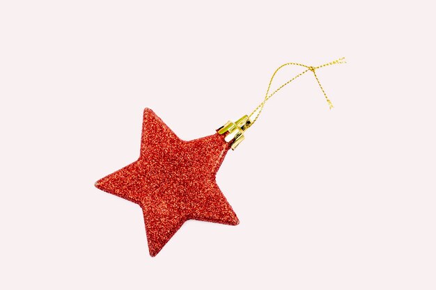 Red star with glitter for christmas tree ornaments