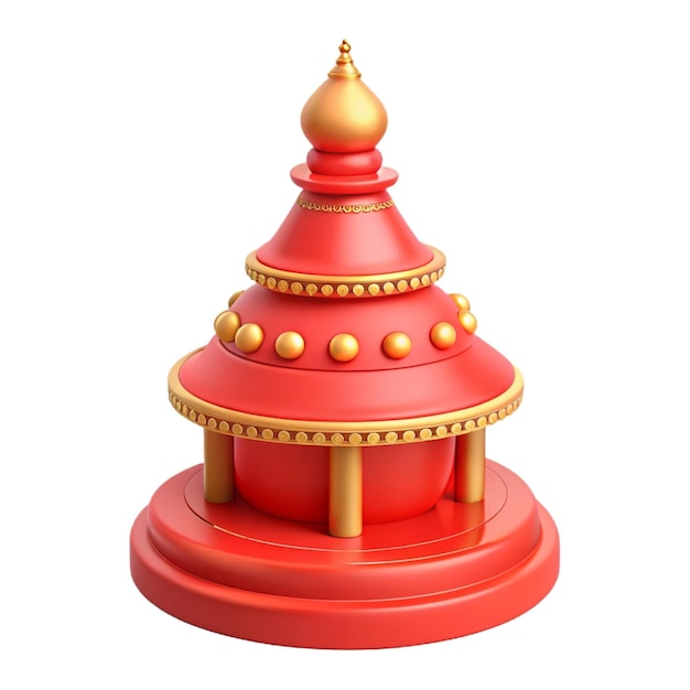 a red statue with gold trim and a red dome