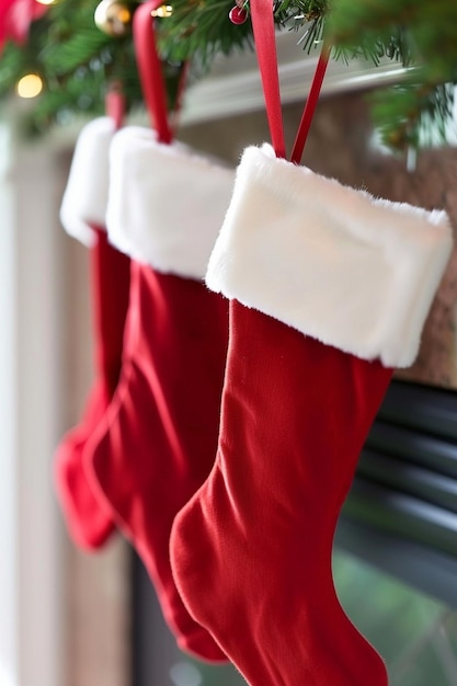 Photo a red stocking hanging from a christmas tree