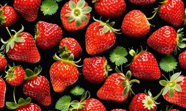 Red strawberries on black background