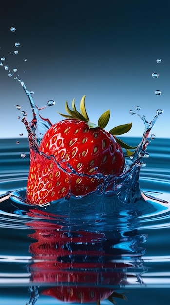 Red strawberries with a splash of water