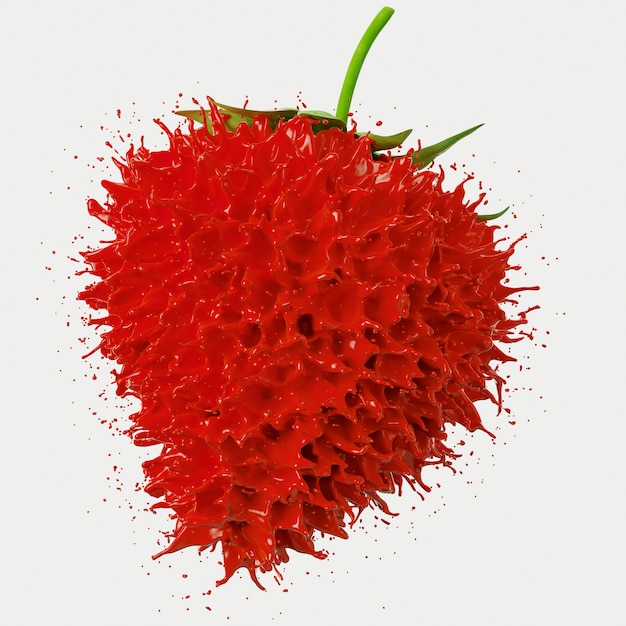 Red strawberry splash on white background. 3d rendering illustration. 