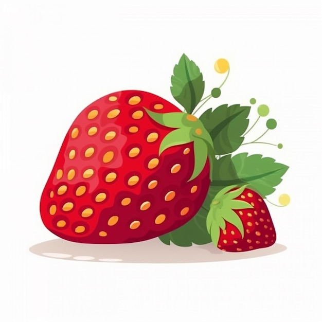 Red strawberry with a green leaf and a strawberry