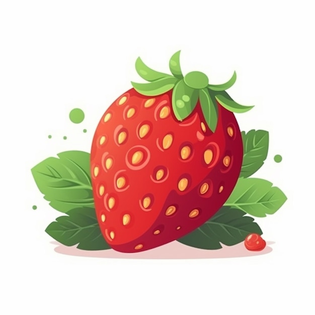 Red strawberry with green leaves and a berry on a white background