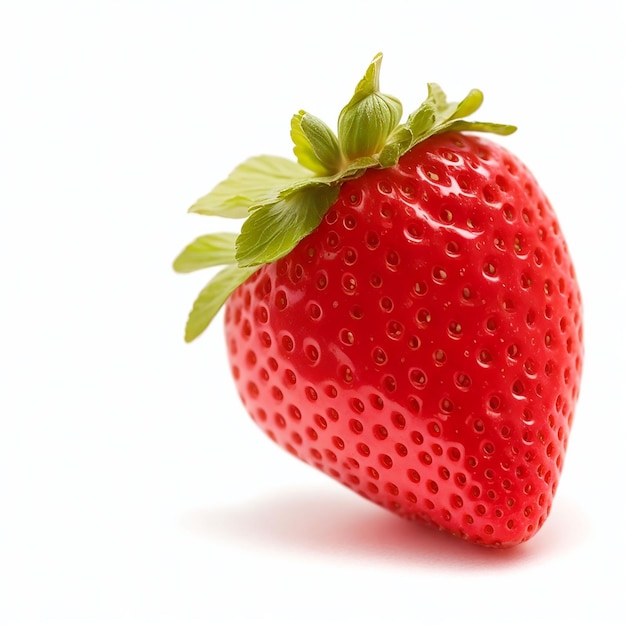 Red strawberry with leaves on white background