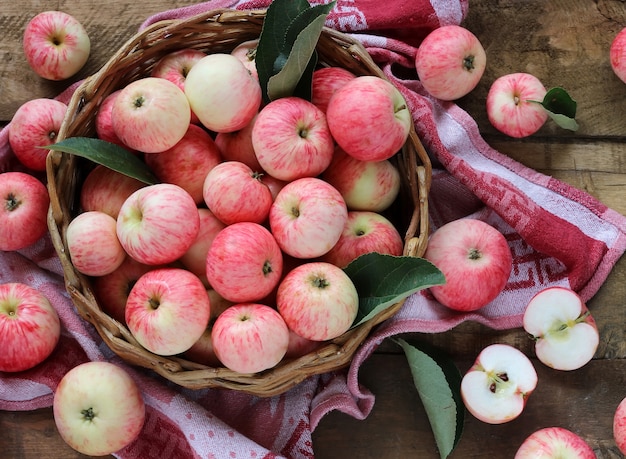 Red striped apples, top view. 