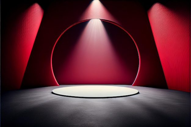 Red studio room background with spotlight on Illustrator Generative AI