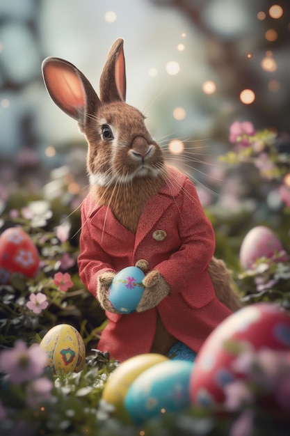 Red suit Bunny Easter eggs