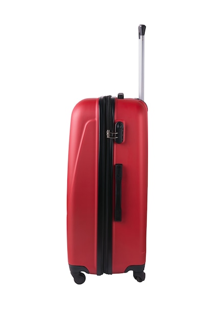 Red suitcase isolated. Travel concept