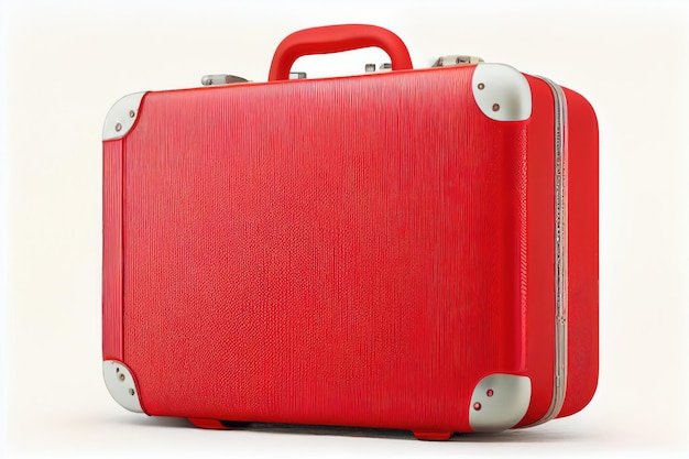 Red suitcase for traveling isolated on white background