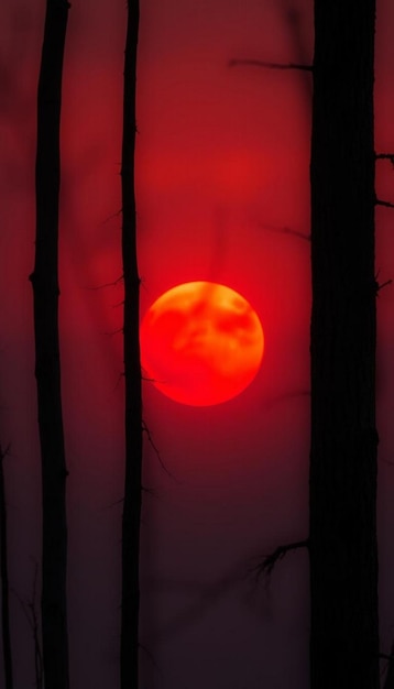 Photo a red sun with a red moon in the background