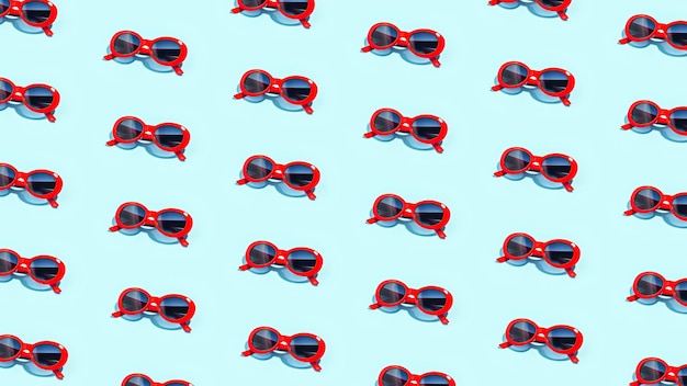 Red sunglasses pattern on mint color background