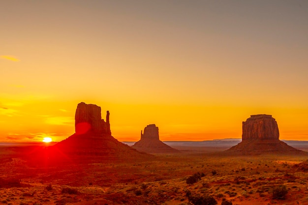 Red sunrise in the beautiful Monument Valley Utah