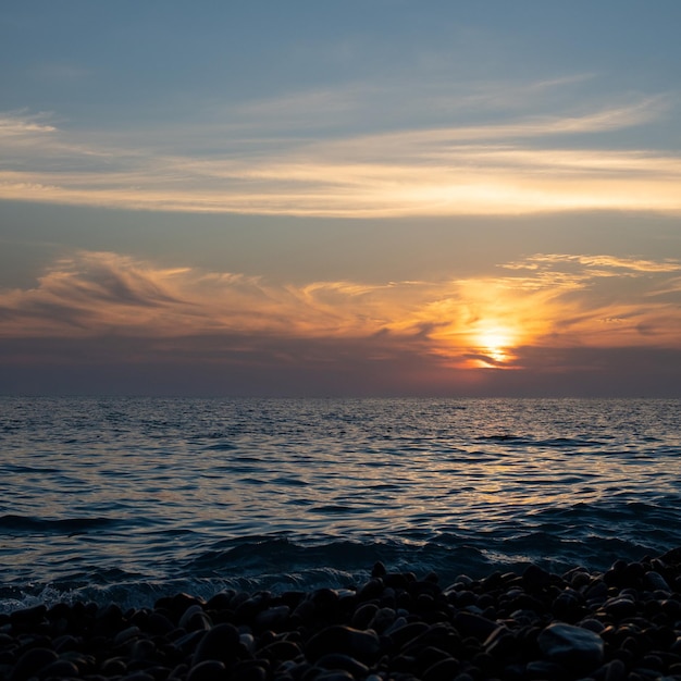 Red sunset in the sea gentle romantic natural background unity with nature