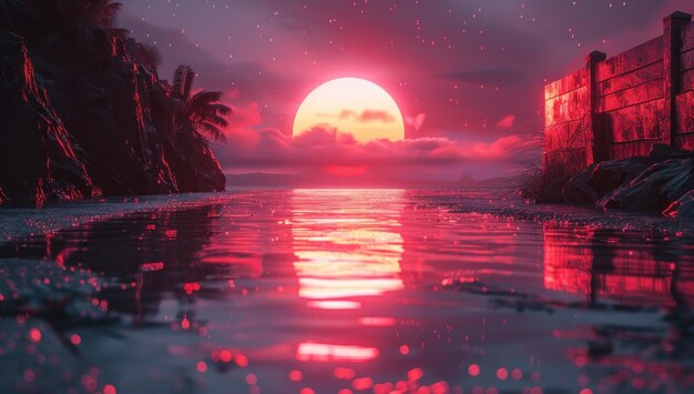 Photo red sunset over a tropical sea