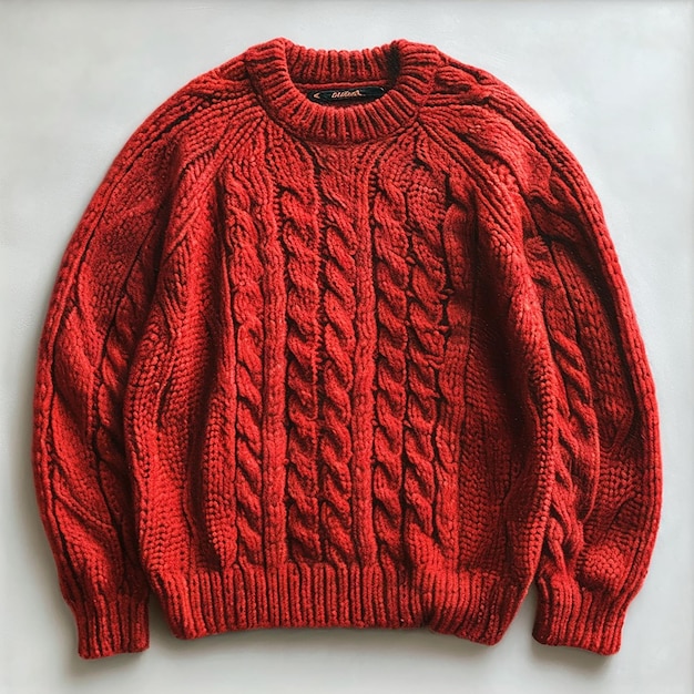 a red sweater with a pattern of stitching on it