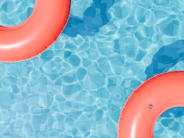 Red Swim Rings Floating on Glistening Pool Water