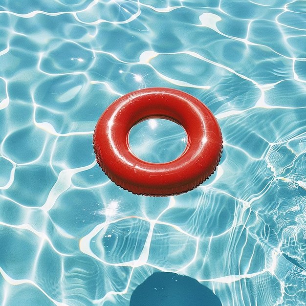 Photo red swimming ring in the empty clear pool fresh clear water summer holidays banner swimming pool