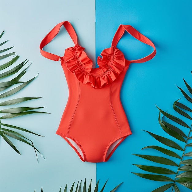 Photo red swimwear isolated on flat color background