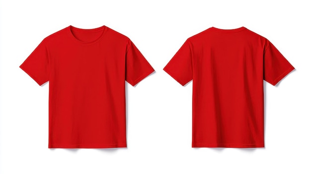 Photo red t shirt mockup front and back isolated on white background