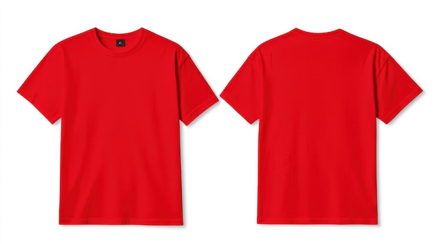 Photo red t shirt mockup front and back view on white background