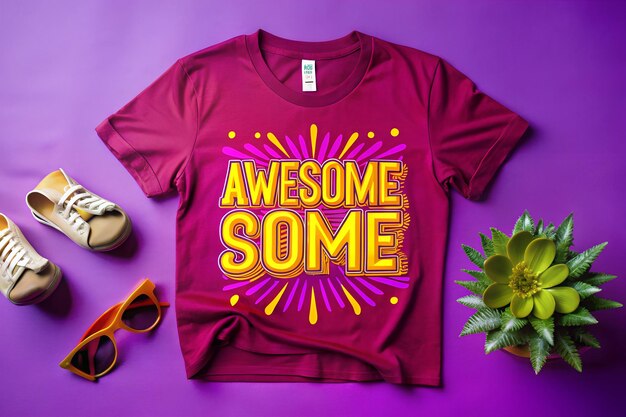 a red t shirt with a purple shirt that says awesome