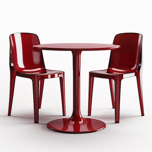 a red table and chairs with one that sayss quot the word quot on the bottom