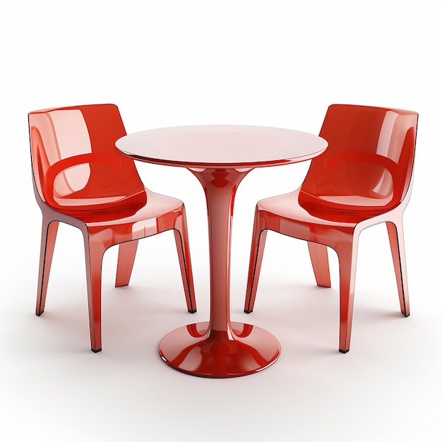 a red table and chairs with one that sayss quot the word quot on the bottom