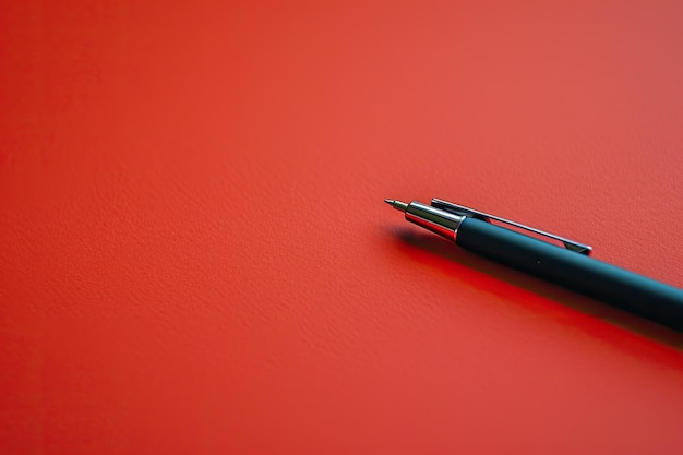 Photo red table with a marker and blank paper