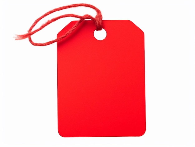 A red tag with a white background