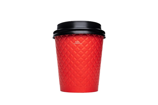 Red takeaway coffee cup isolated on white background Black paper cup isolated