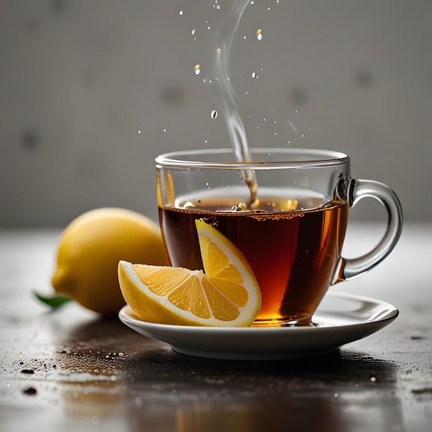 Red tea with lemon on