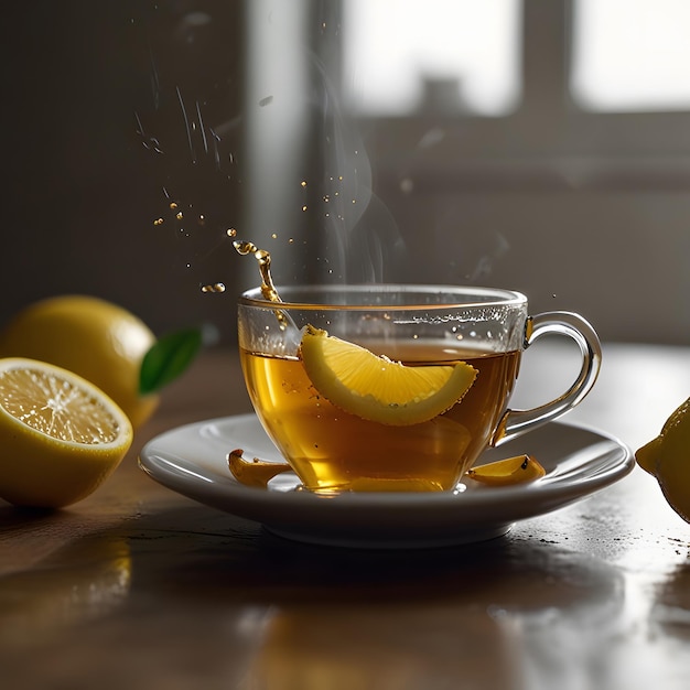 Red tea with lemon on