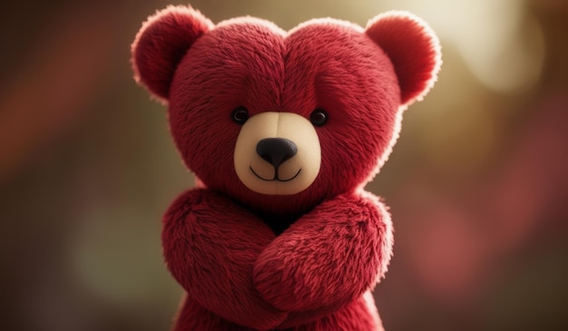 Photo a red teddy bear with a black nose and a brown background