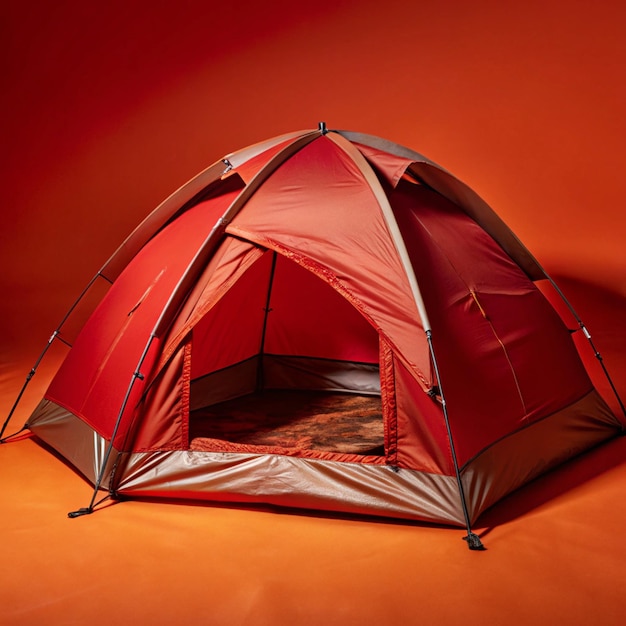 a red tent with a black roof on a red background