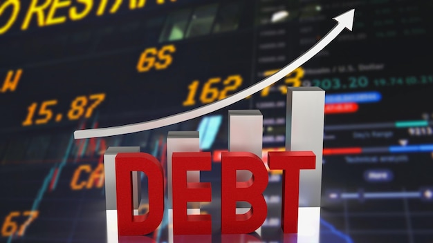 The red text debt and chart for business concept 3d rendering