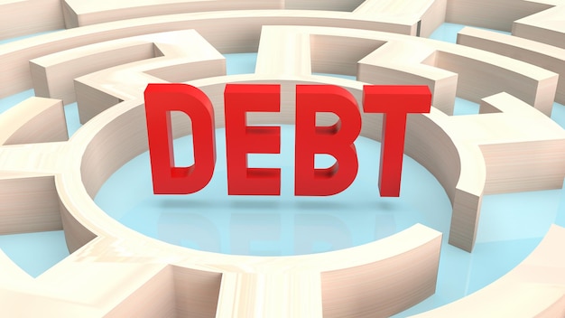 The red text debt in maze for business concept 3d rendering