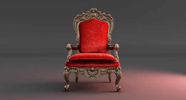 Red Throne Chair Isolated isolated on dark background. red royal chair, 3d render