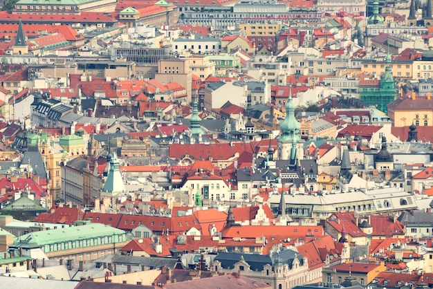 Red tiled roofs of the houses in the old beautiful city Toned