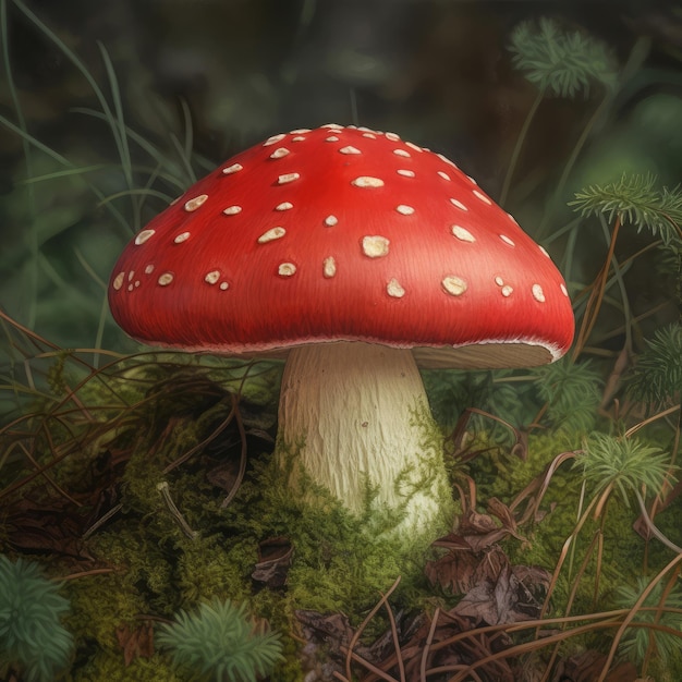 Red toadstool woodland Generate Ai