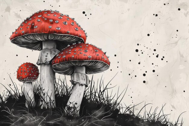 Photo red toadstools in a mystical forest