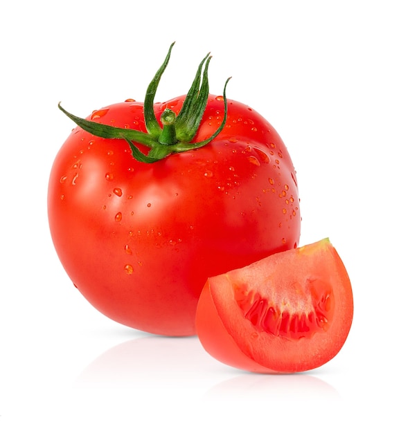 Red tomato isolated on white background with clipping path