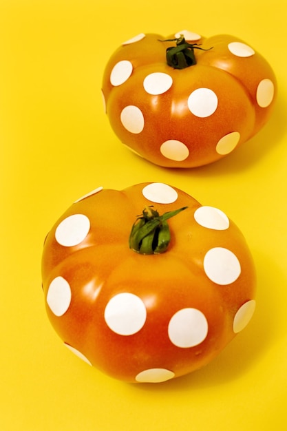 Red tomatoes with white polka dots