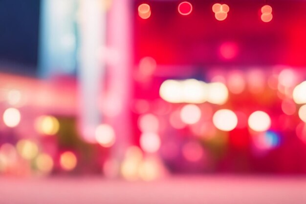 Red Tones Bokeh Background Of Shopping Center With Lights Blurry Image